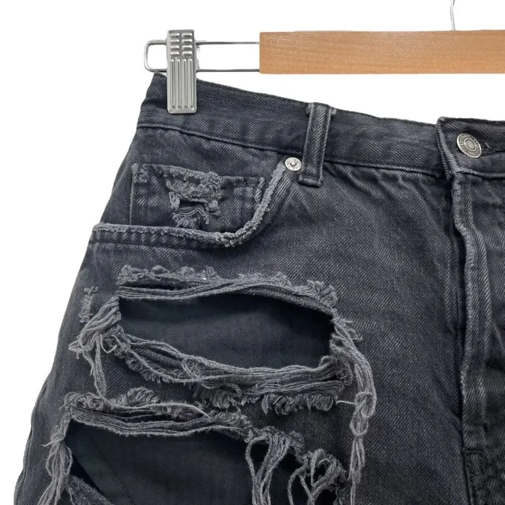Free People We The Free Maggie Jean Shorts Montero Black Destroyed Wash Size 27